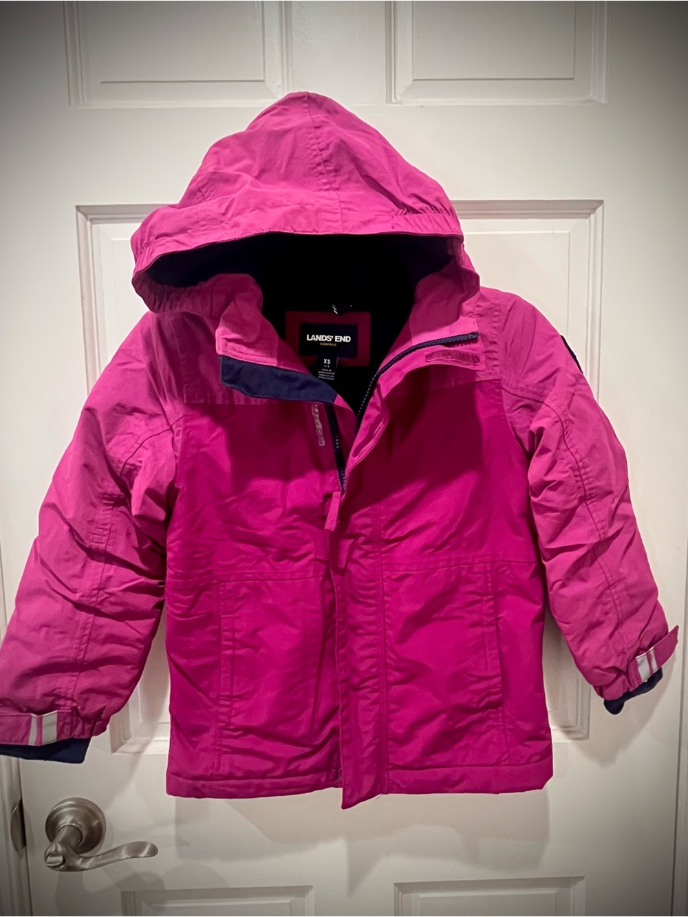 Lands End Girls' Bright Pink Hooded Raincoat: super warm, perfect for layering